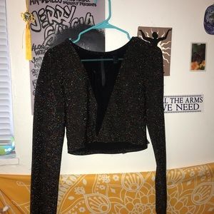 sparkly low v mesh long sleeve